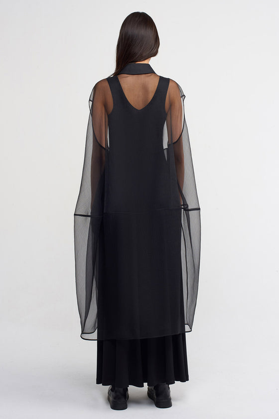 Black Shirt Collar, Long Organza Dress-K234014070