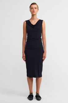  Black Drapped Neck, Backless Mini Dress-K234014081
