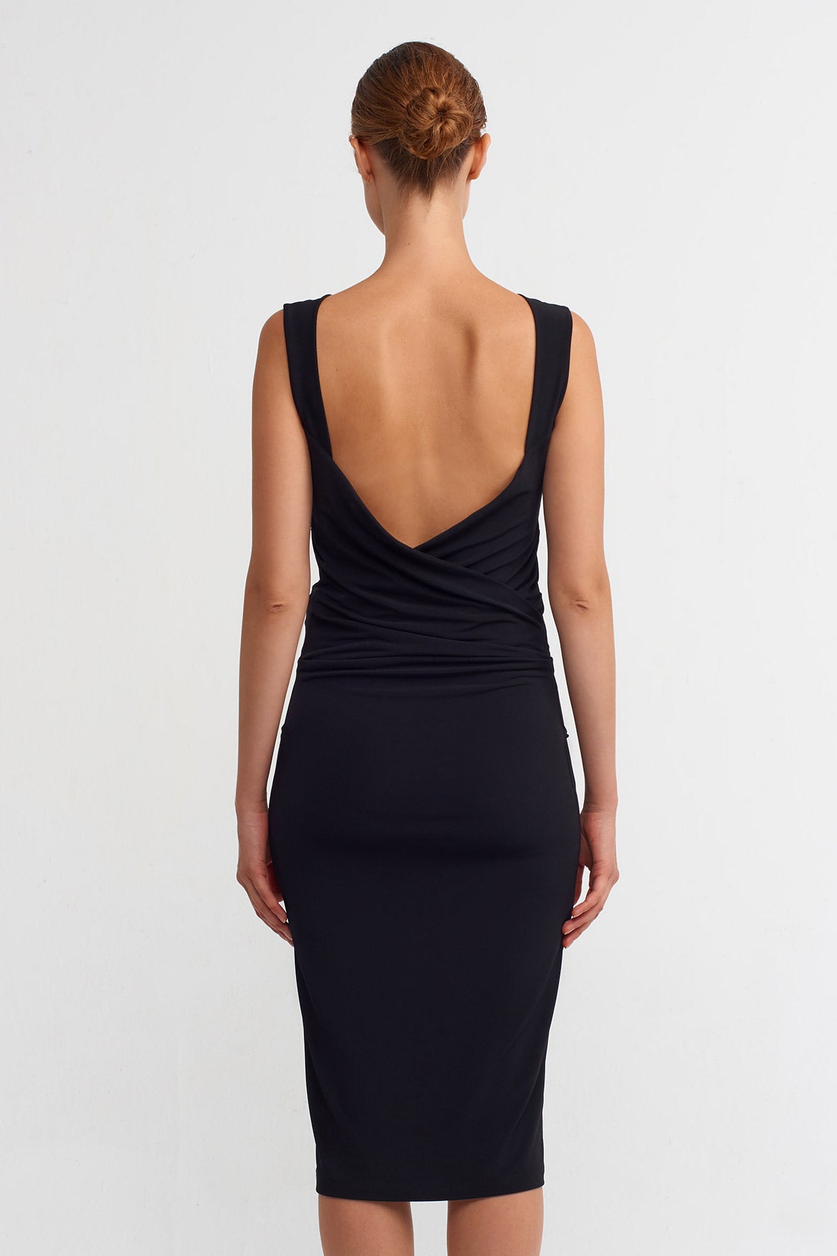 Black Drapped Neck, Backless Mini Dress-K234014081