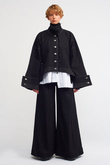  Black Contrast Stitched Denim Jacket-K235015006