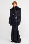Black Faux Fur Crop Jacket-K235015008