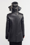 Black Vegan Leather Blazer Jacket-K235015011