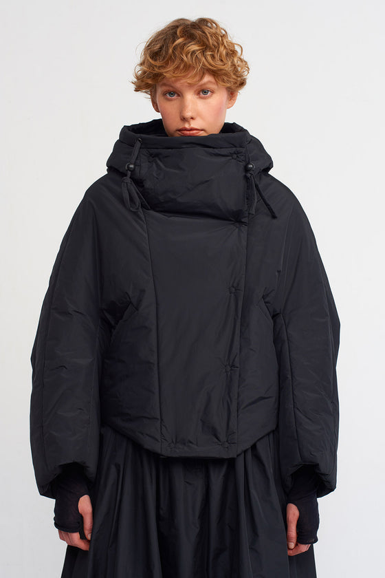 Black Hooded Padded Short Jacket-K235015022