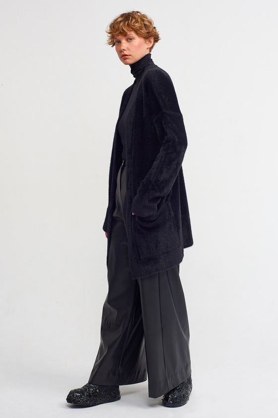 Black Furry Knit Cardigan-K235015025