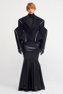  Black Short Coat with Zipper Details-K235015027