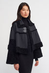 Black Short Jacket with Faux Fur Detail-K235015055