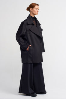  Black Oversized Scuba Coat Jacket-K235015080