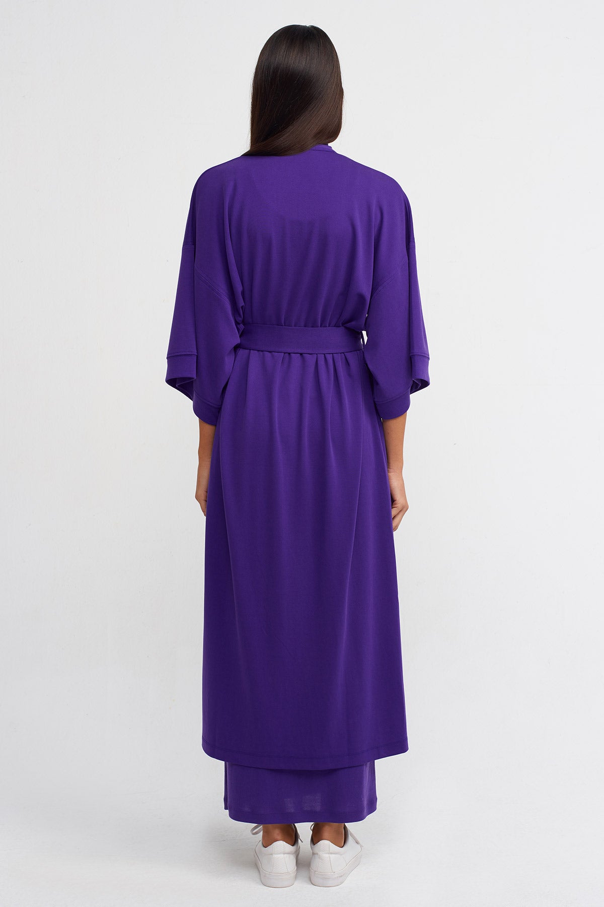 Purple Belted Long Kimono-K235015115