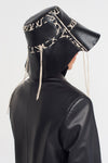 Black-Natur Contrast Embroidered Vegan Leather Hat-K236016003