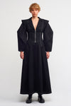 Black Contrast Stitched, Belted Long Coat-K237017002