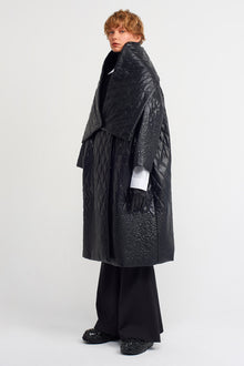  Black Vegan Leather Quilted Coat-K237017004