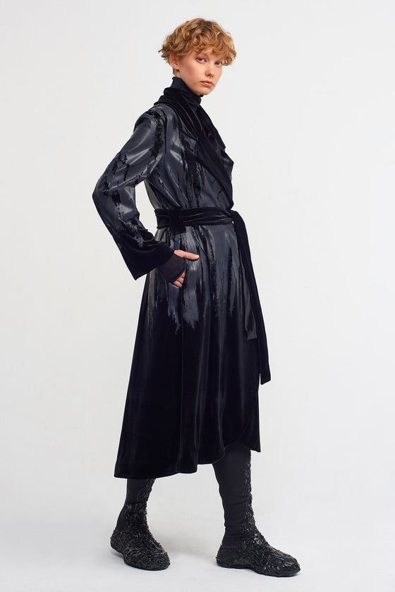 Black Velvet Top Printed Elegant Jacket-K237017006