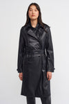 Black Stylish Vegan Leather Trench Coat-K237017015