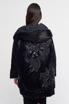Black Floral Embroidered Shiny Coat-K237017025