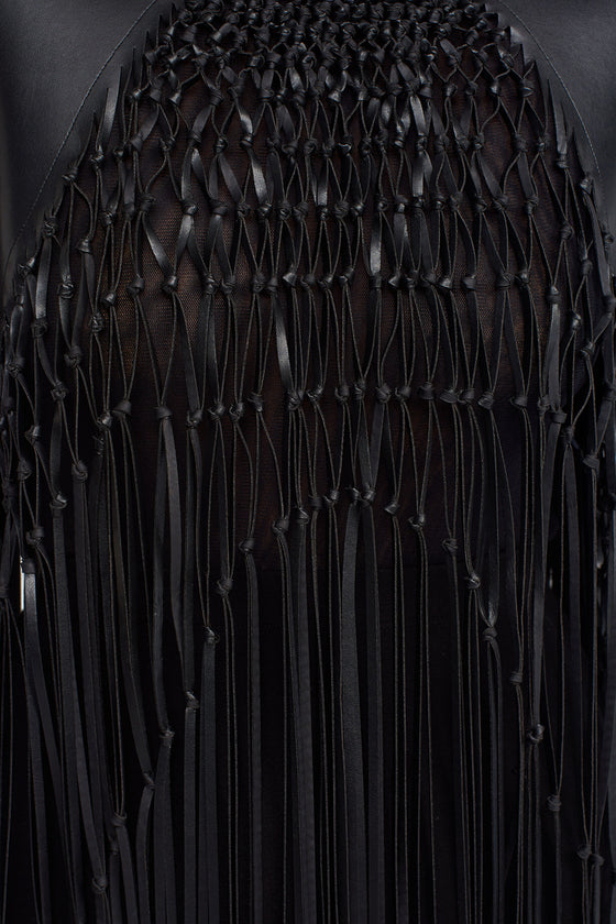 Black Vegan Leather, Knit Detail Accessory-K239019001