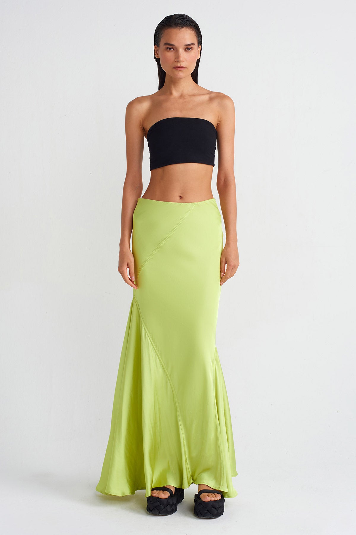 Lime Satin Long Skirt-K242012013