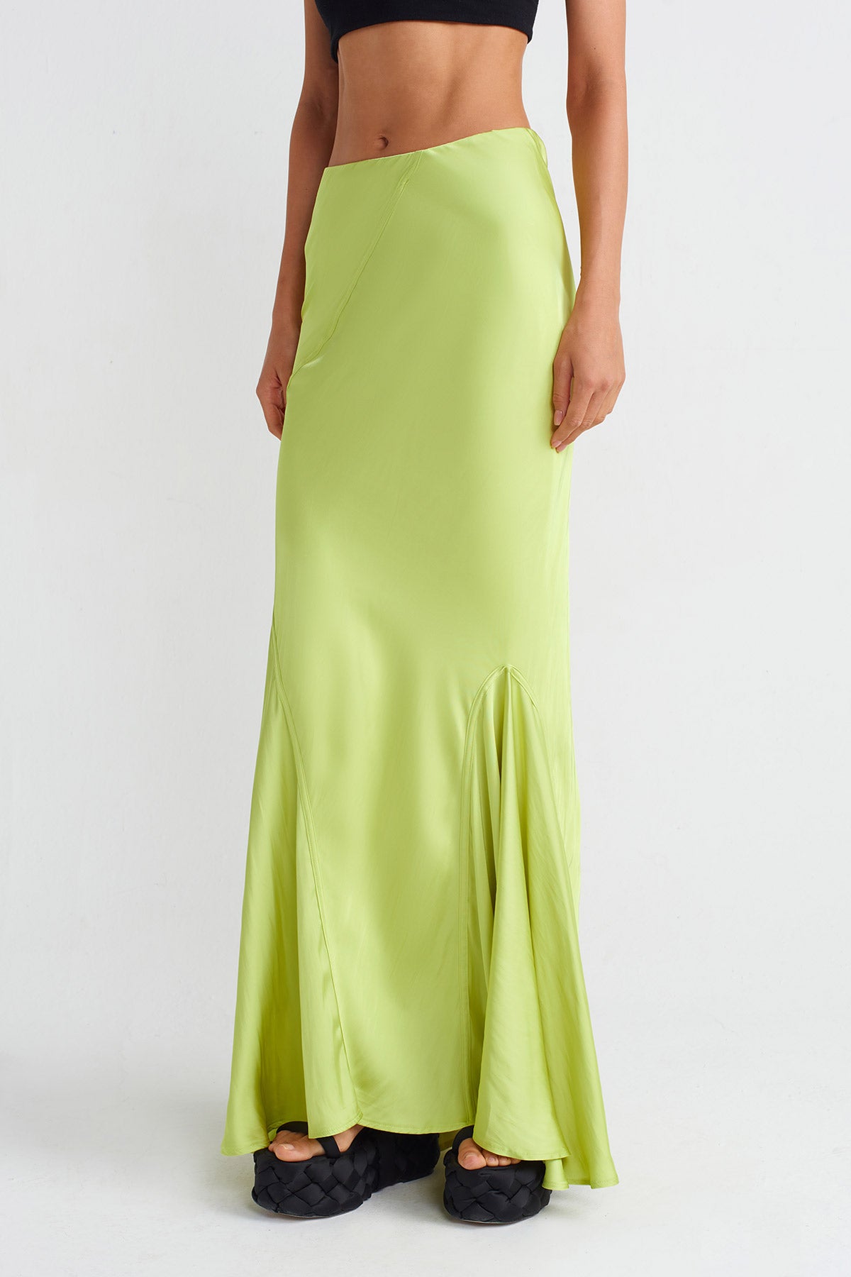 Lime Satin Long Skirt-K242012013