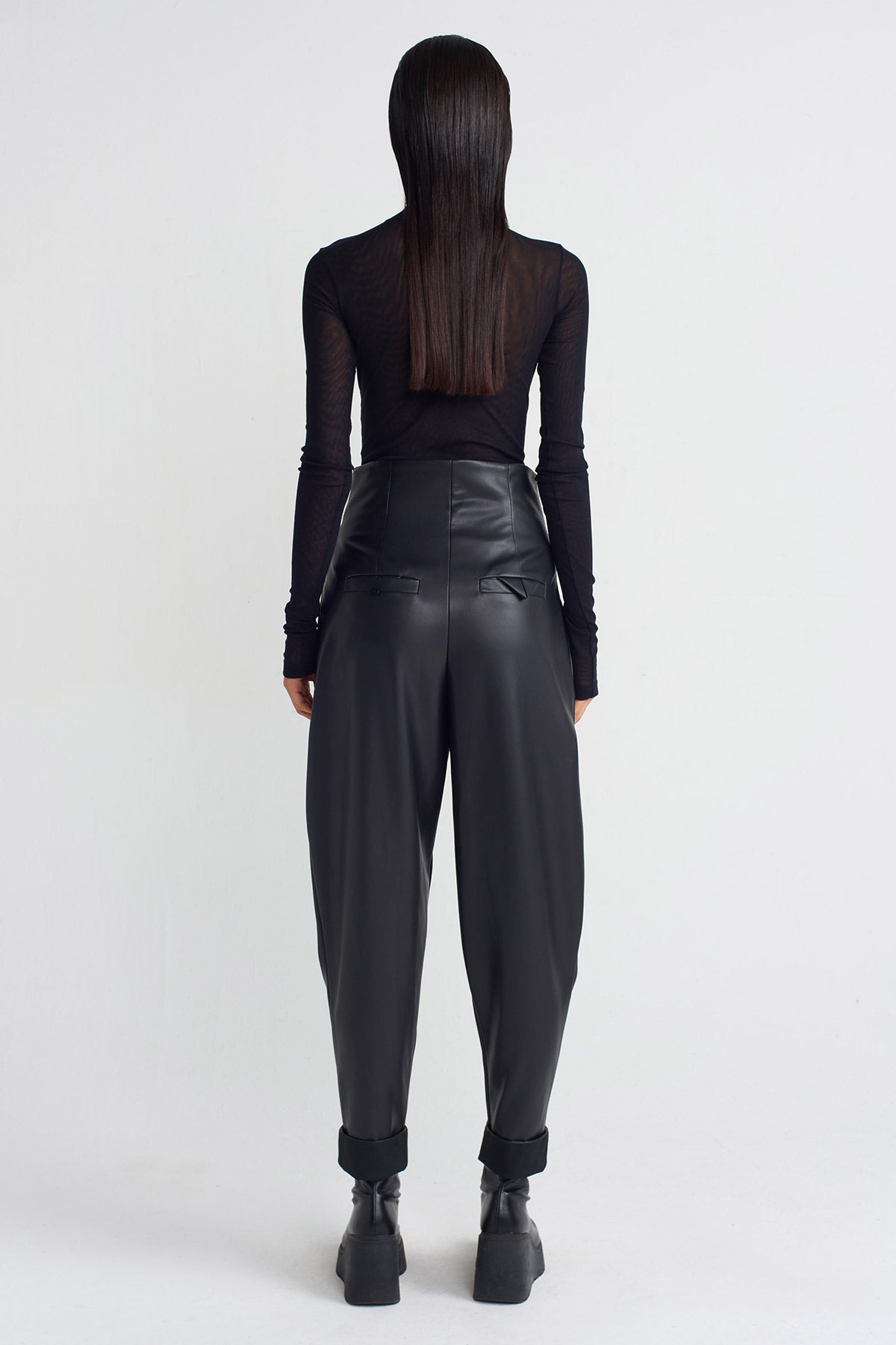 Black High-Waisted Leather trousers-K243013037
