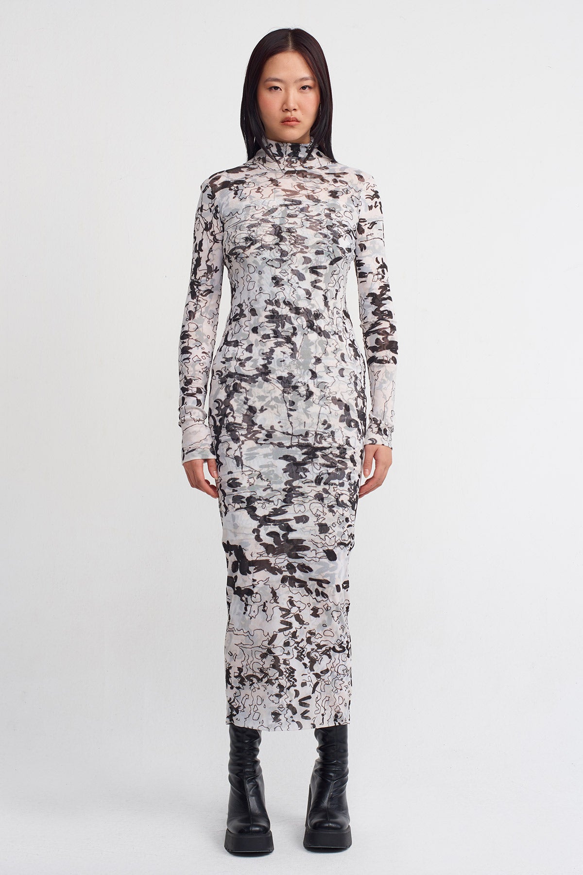 Printed Printed Tulle Dress-K244014004