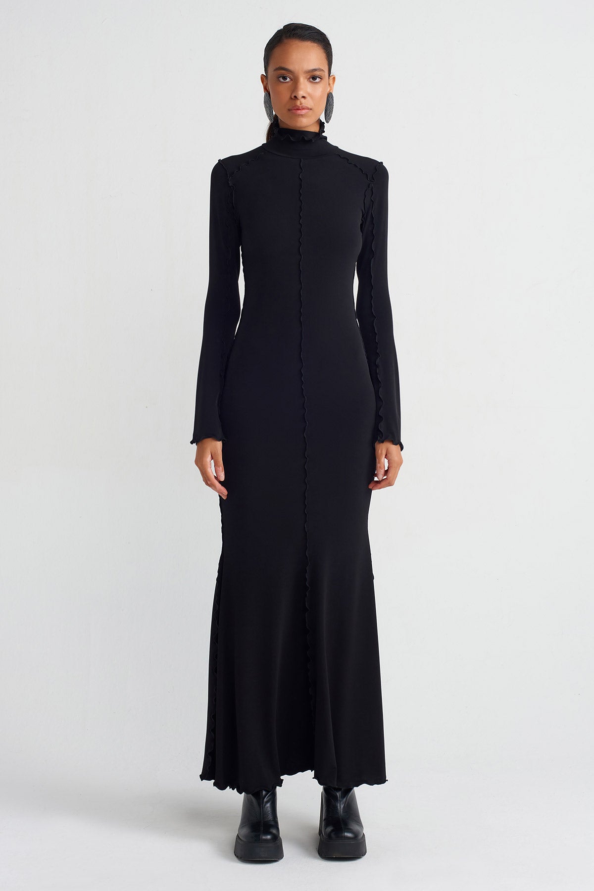 Black Stitched Detail Jersey Dress-K244014038
