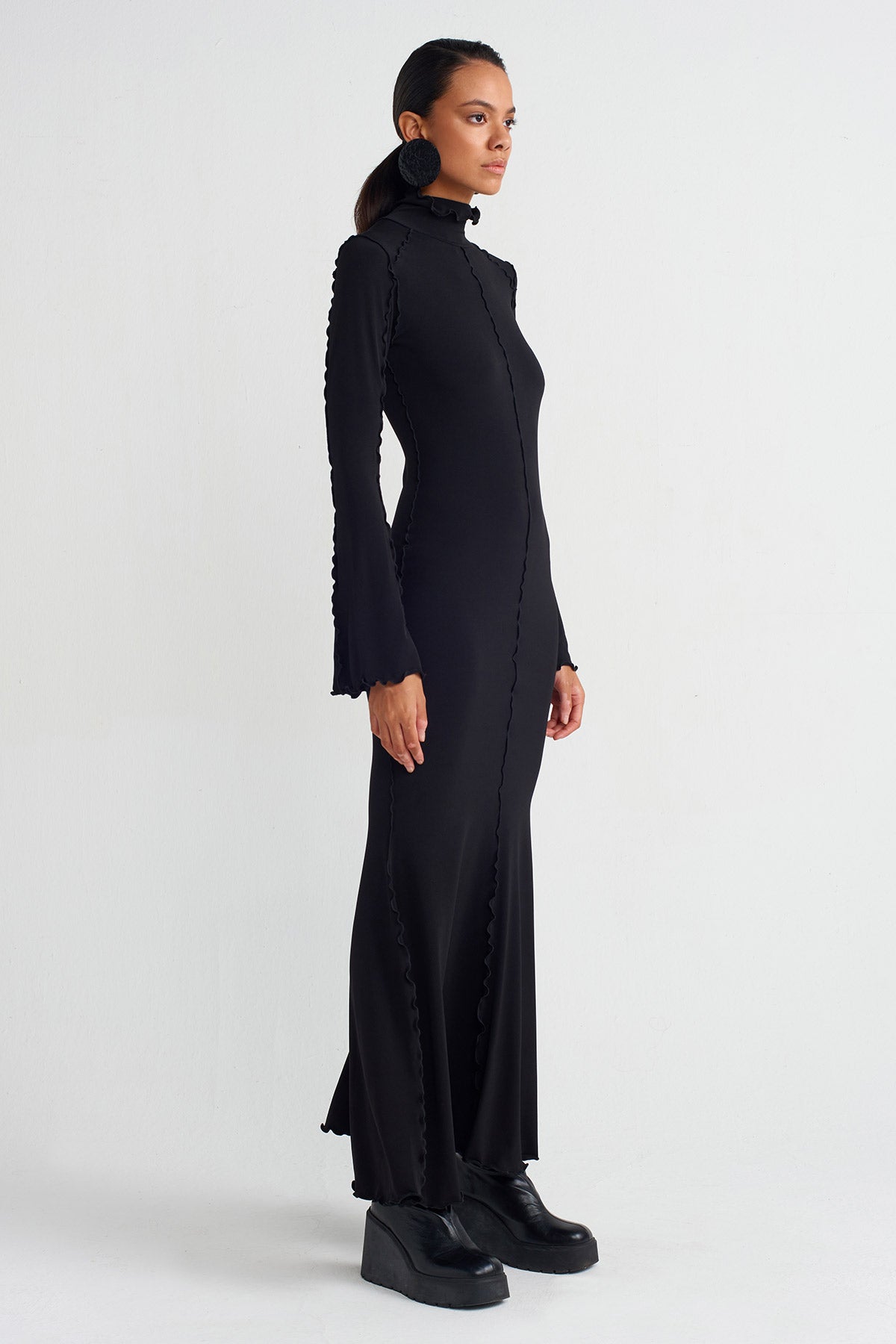 Black Stitched Detail Jersey Dress-K244014038