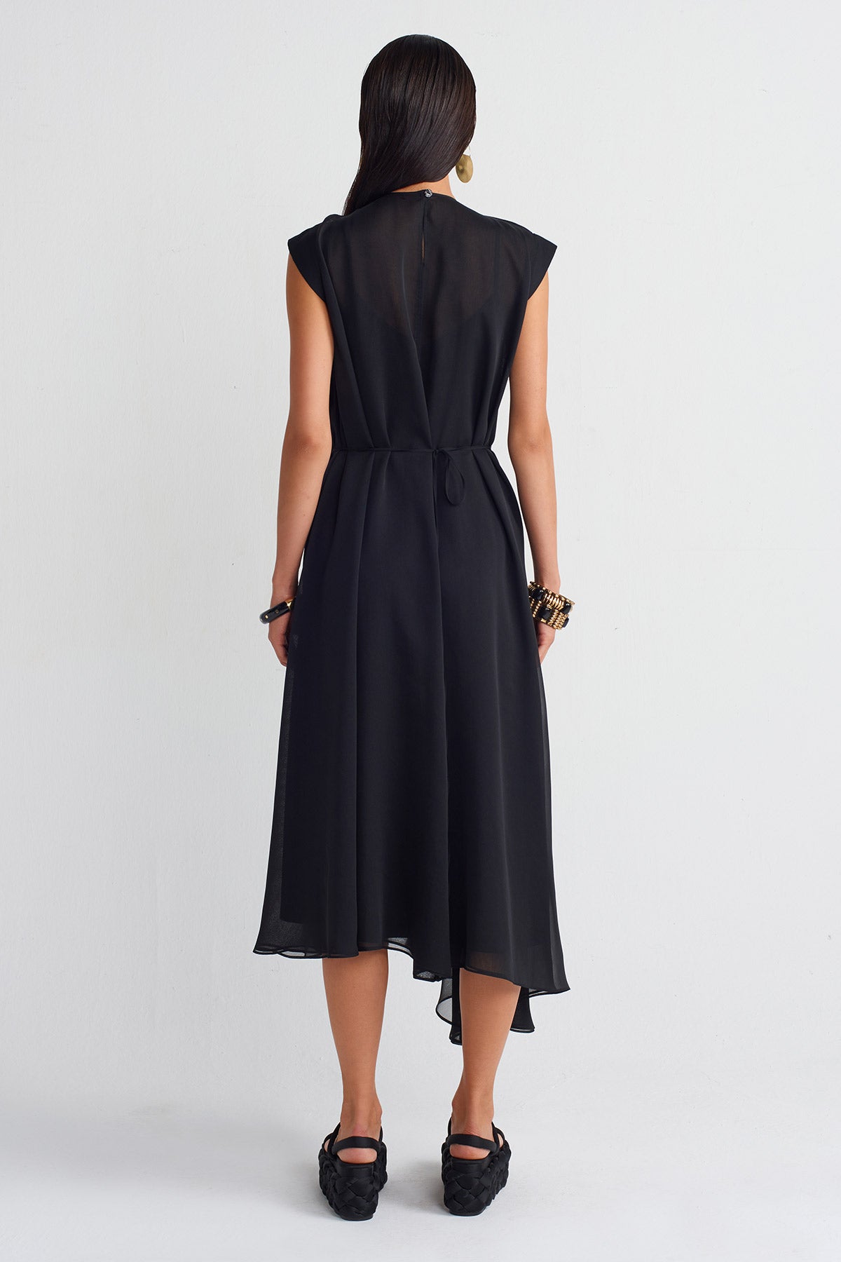 Black Rose Appliqué Organza Dress-K244014060