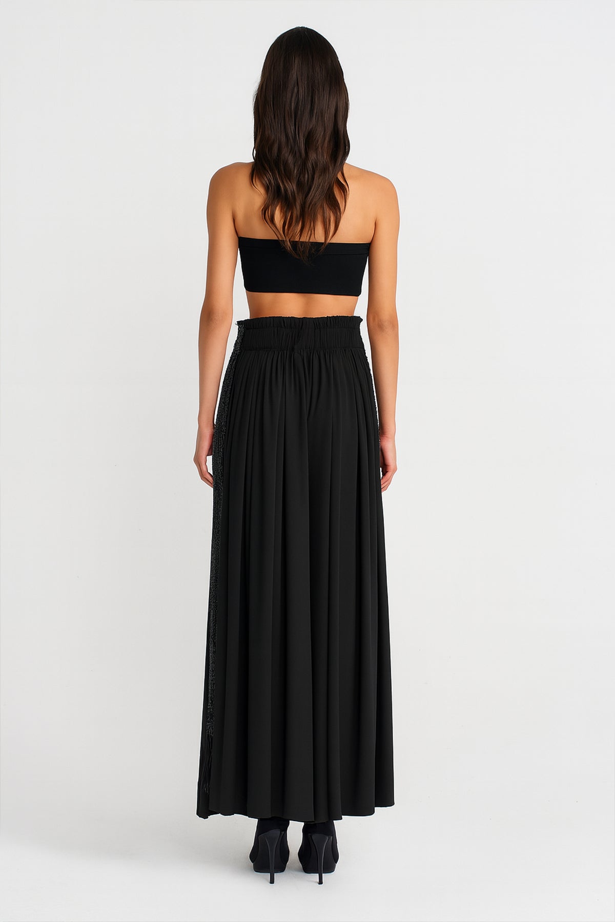Black Wide-Leg Pants with Sequin Embroidery on Sides-K253013050