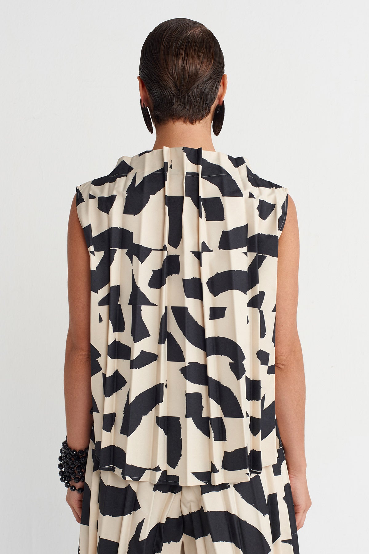 Printed Patterned Pleated Blouse-K251011008