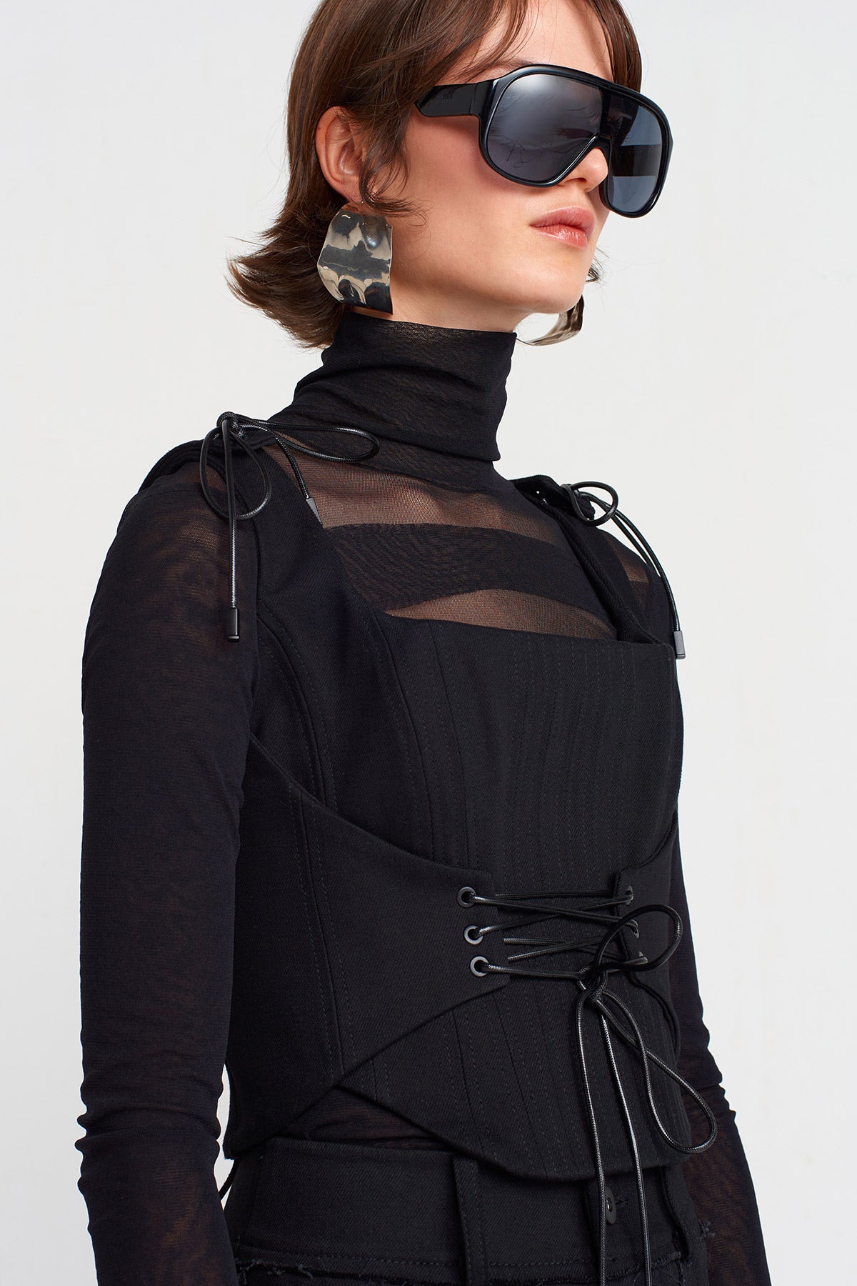 Black Lace-Up Corset Bustier-K251011031