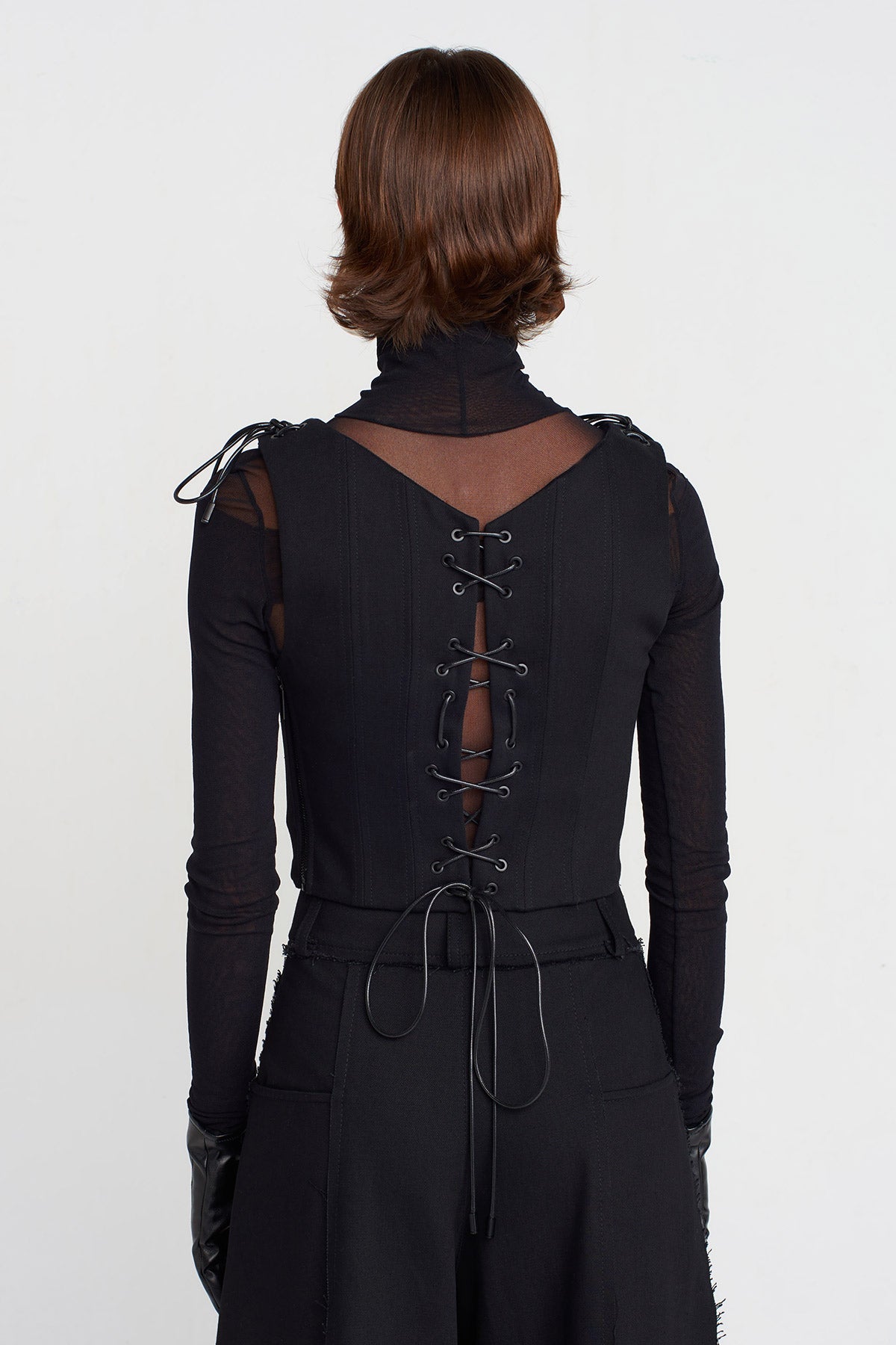 Black Lace-Up Corset Bustier-K251011031