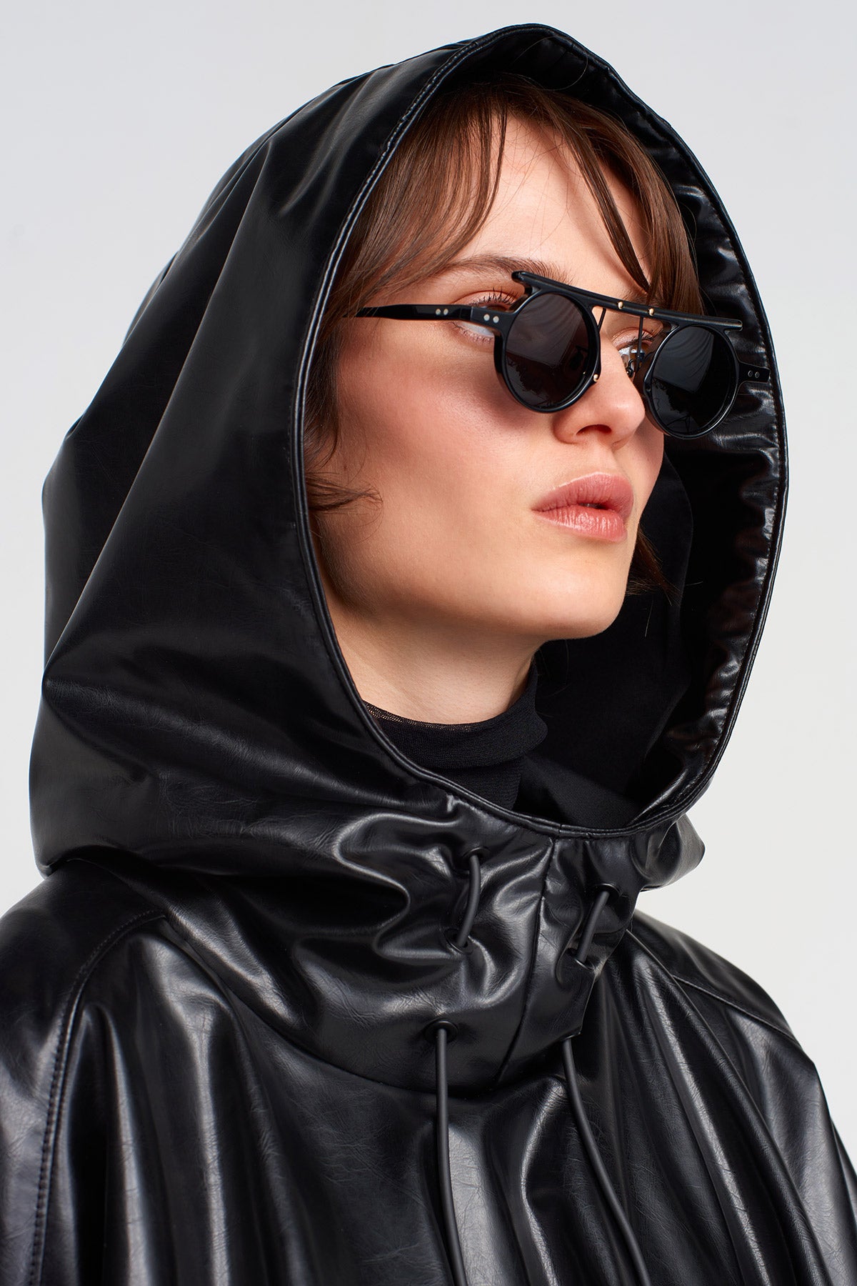 Black Vegan Leather Sweatshirt-K251011034