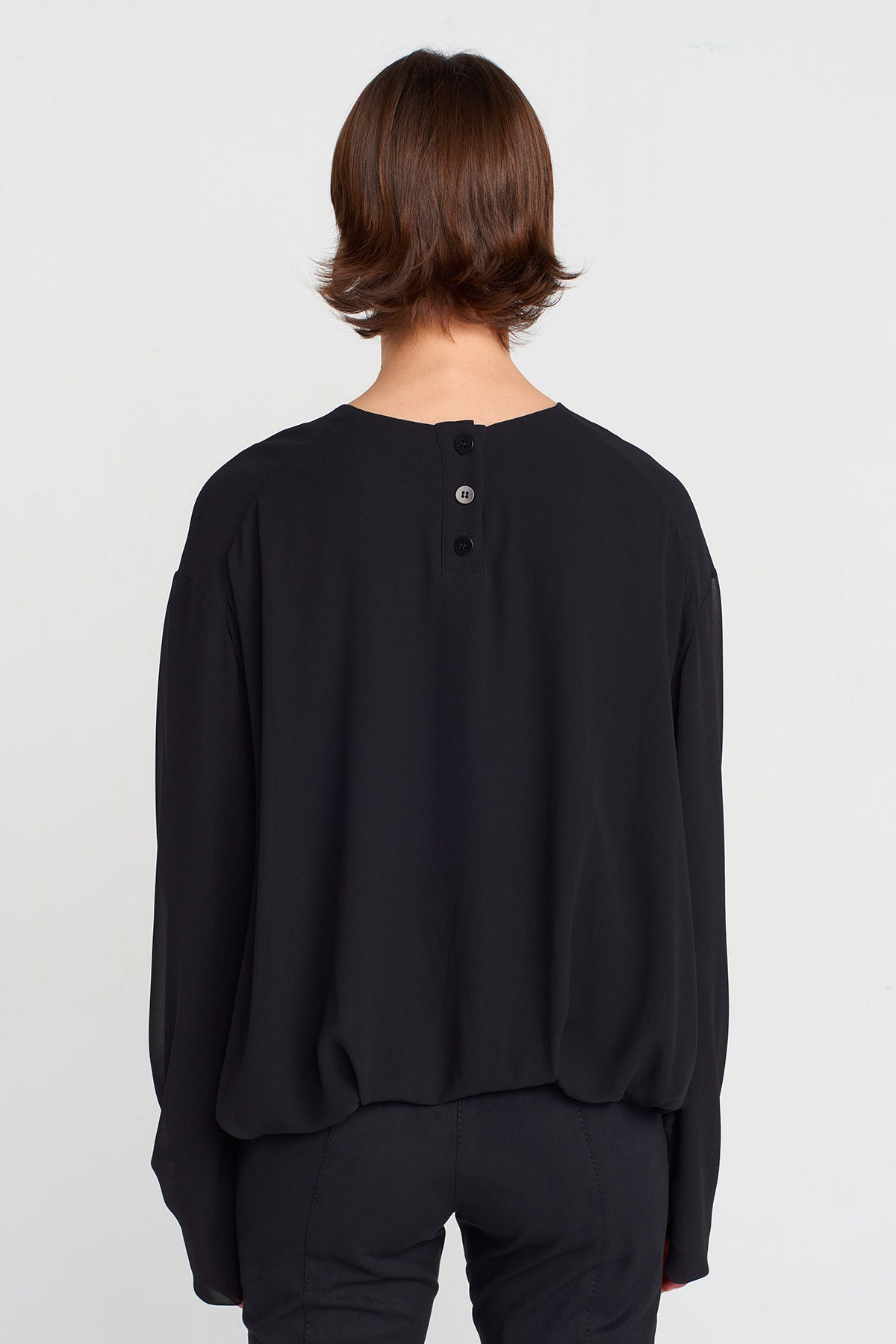 Black Long Sleeve Chiffon Blouse-K251011035