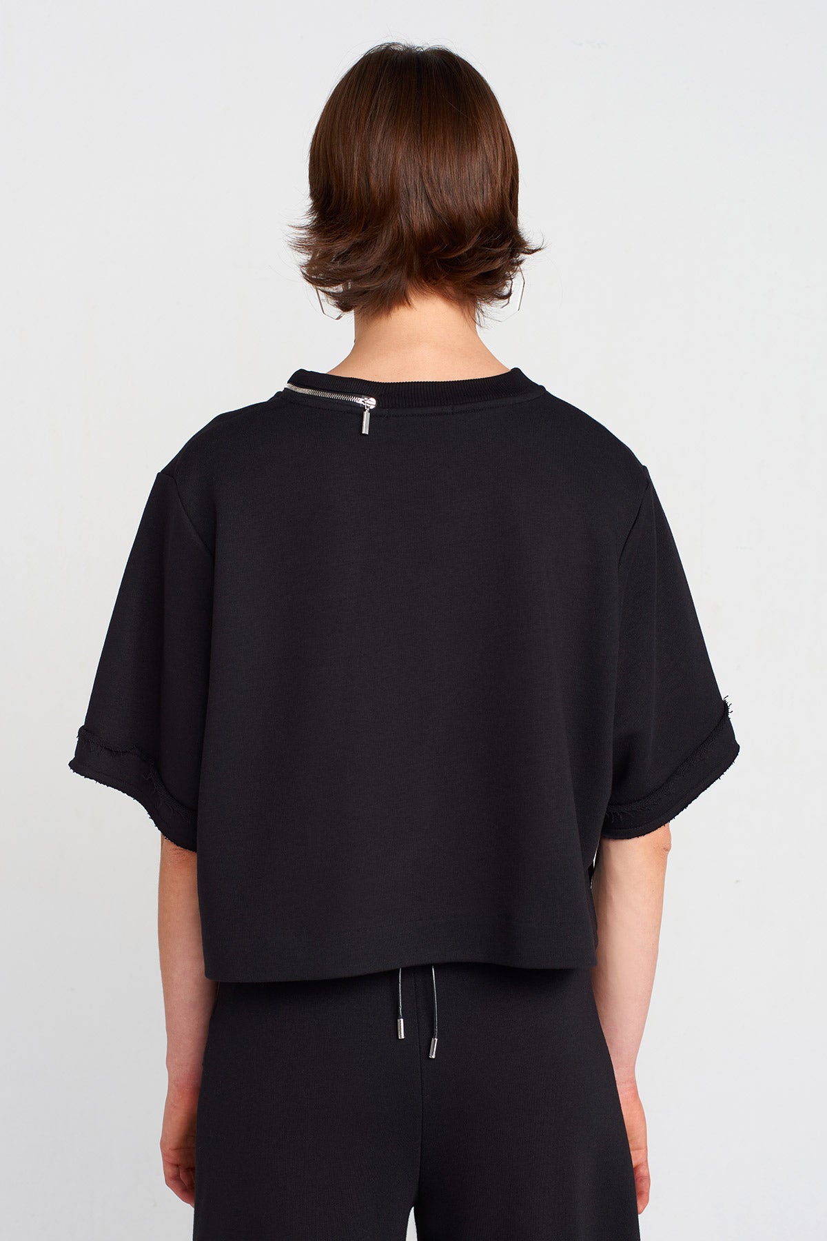 Black Zip-Detailed Corset T-shirt-K251011040