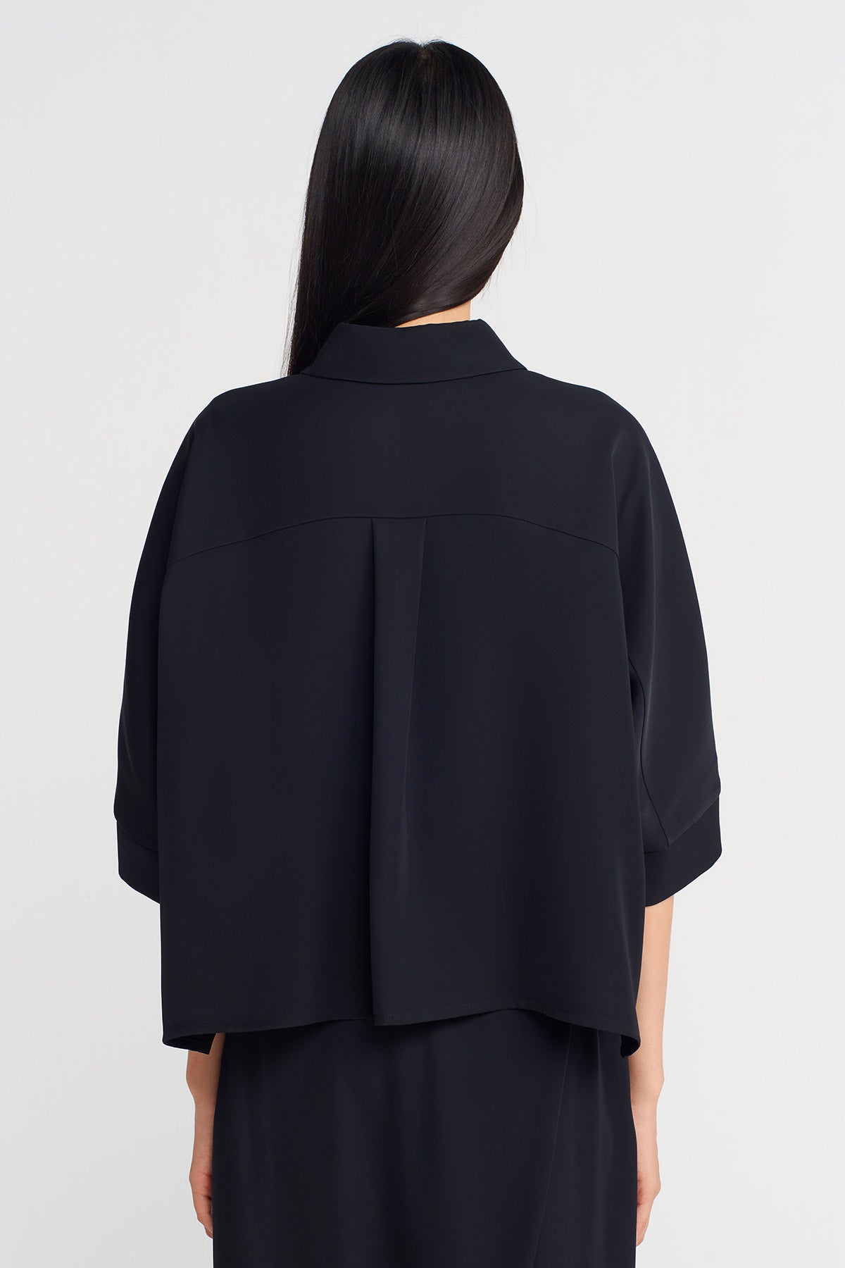 Black Draped Fabric, Half Sleeve Shirt-K251011046