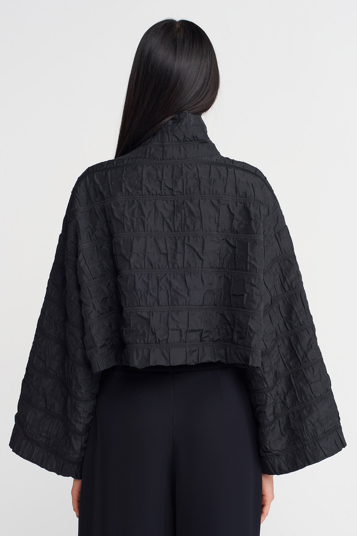 Black Jacquard Crop Blouse-K251011048