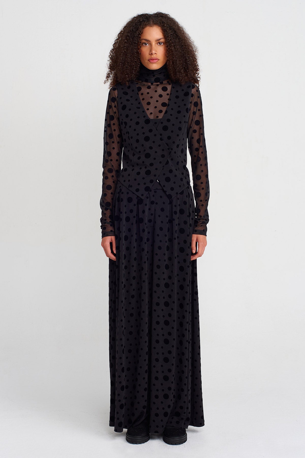 Black Polka-Dot Wrap Vest-K251011049