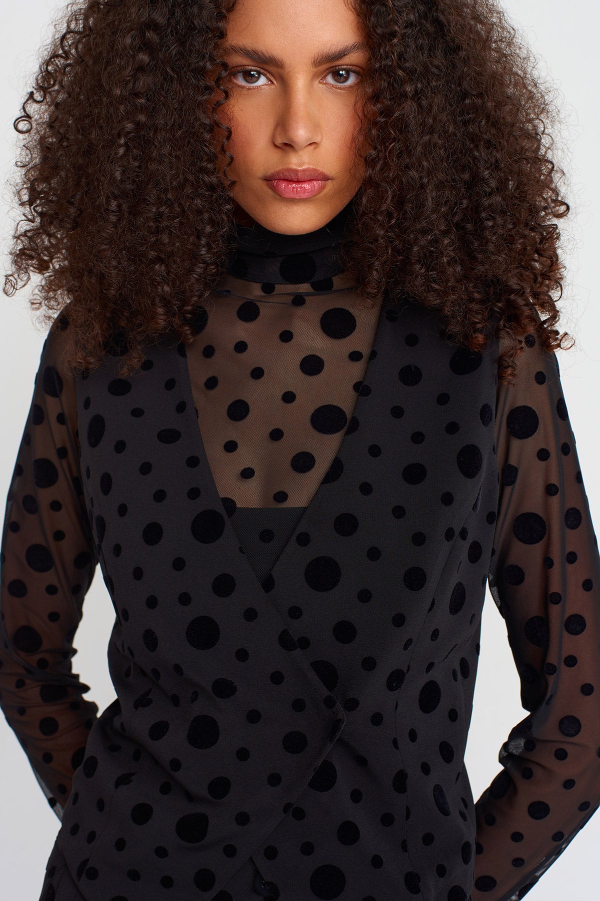 Black Polka-Dot Wrap Vest-K251011049