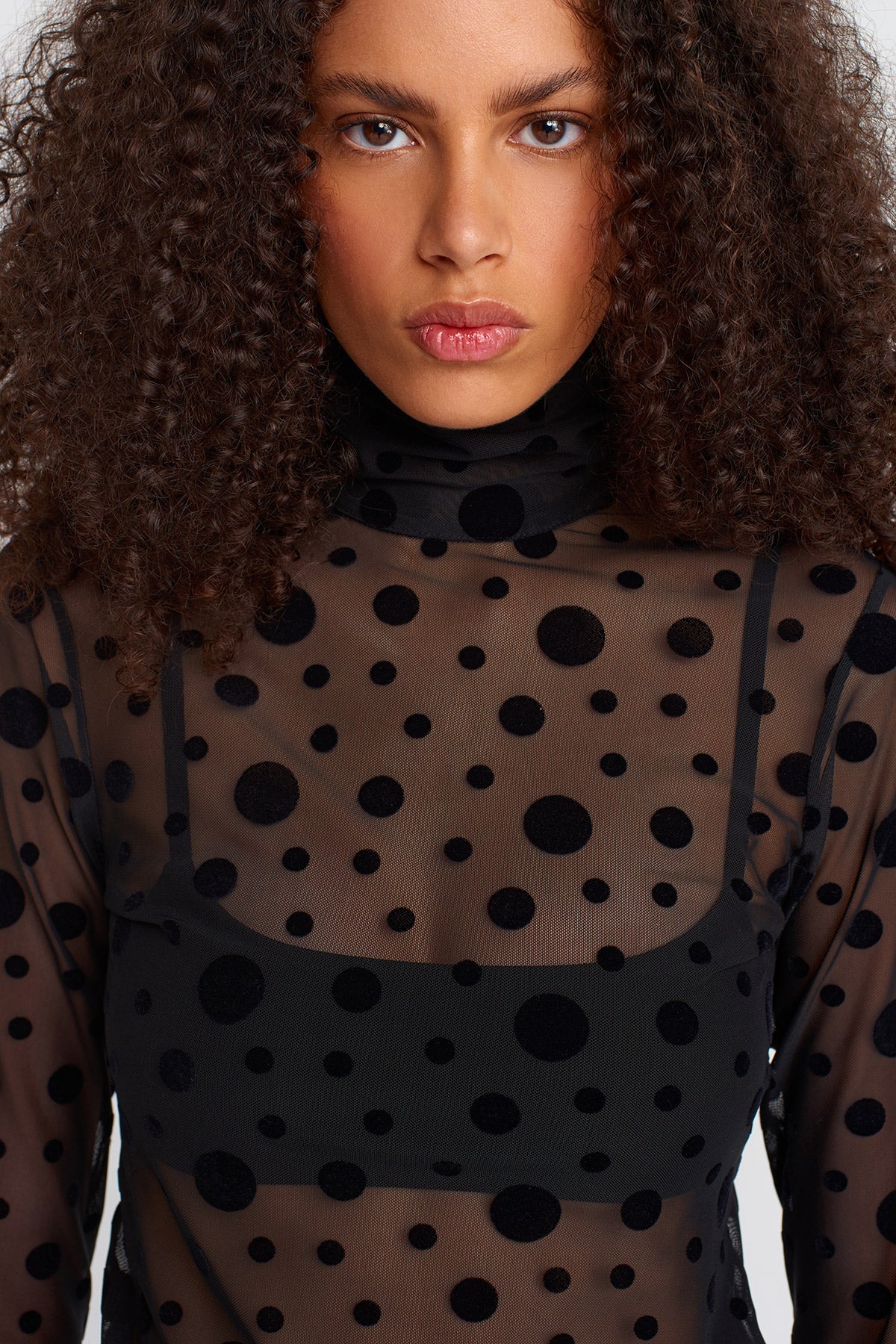 Black Velvet Polka-Dot Tulle Blouse-K251011050