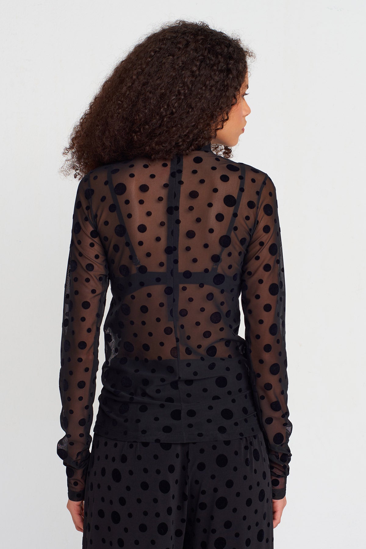 Black Velvet Polka-Dot Tulle Blouse-K251011050