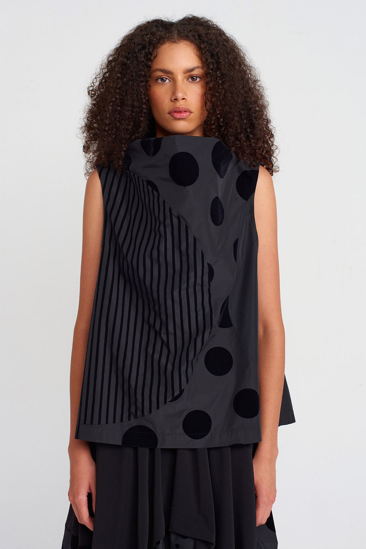 Multicolor Velvet Polka-Dot and Stripe Taffeta Blouse-K251011052