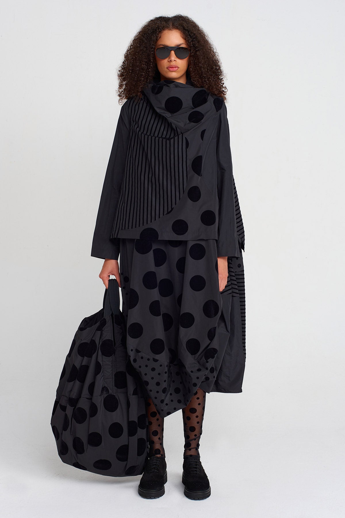 Multicolor Velvet Polka-Dot and Stripe Taffeta Blouse-K251011052