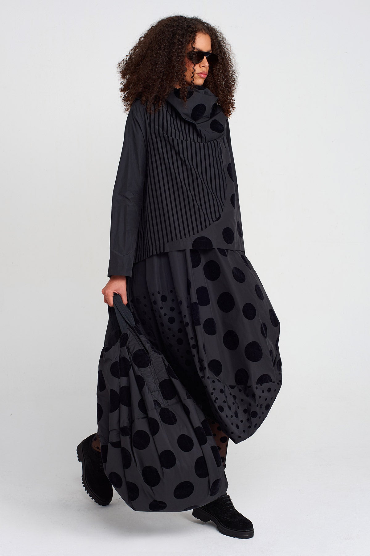 Multicolor Velvet Polka-Dot and Stripe Taffeta Blouse-K251011052