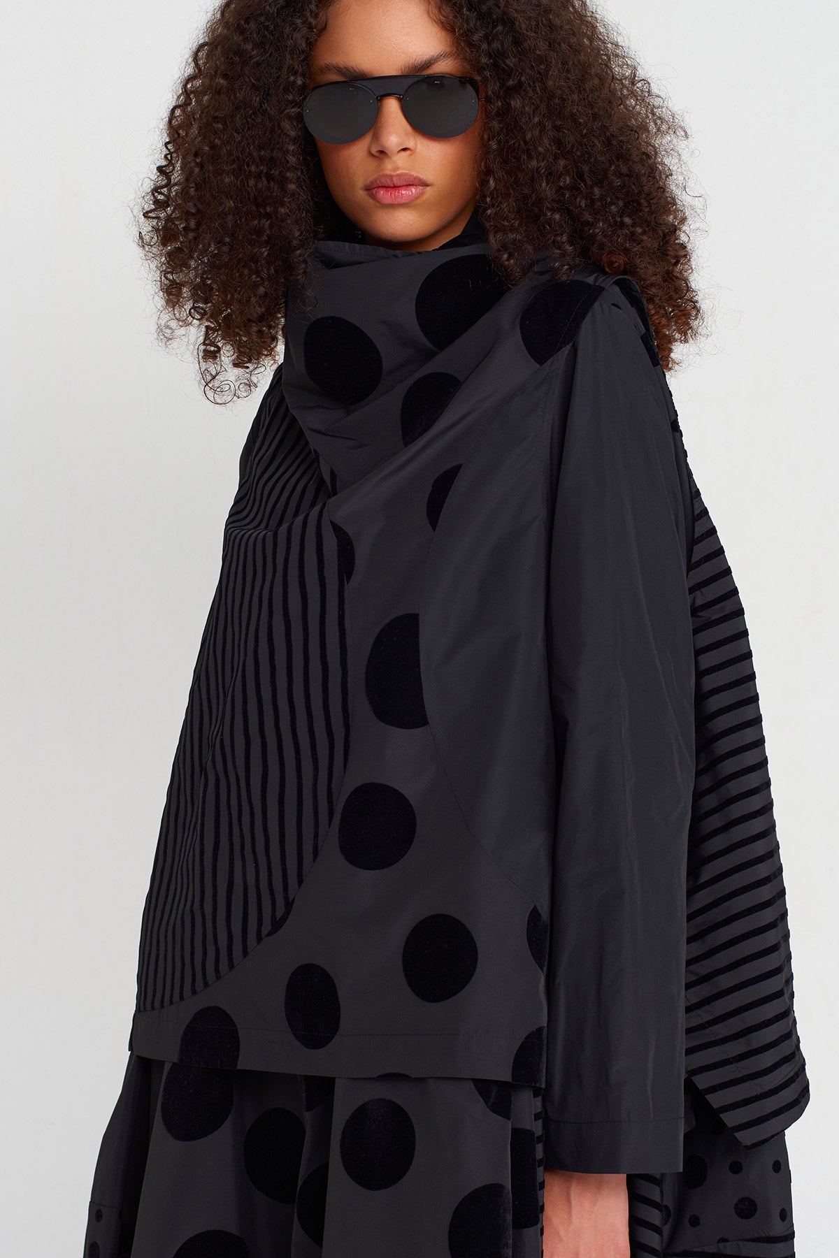 Multicolor Velvet Polka-Dot and Stripe Taffeta Blouse-K251011052
