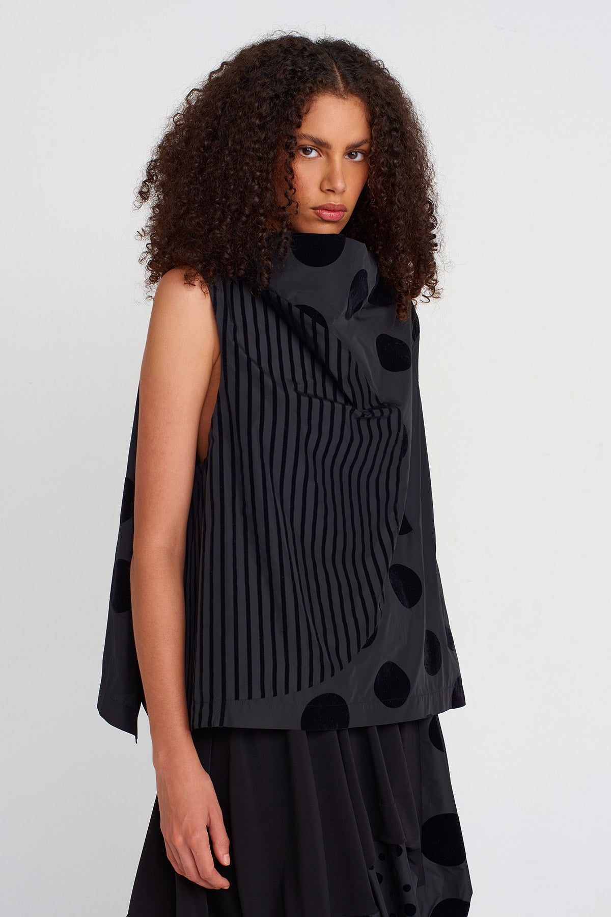 Multicolor Velvet Polka-Dot and Stripe Taffeta Blouse-K251011052