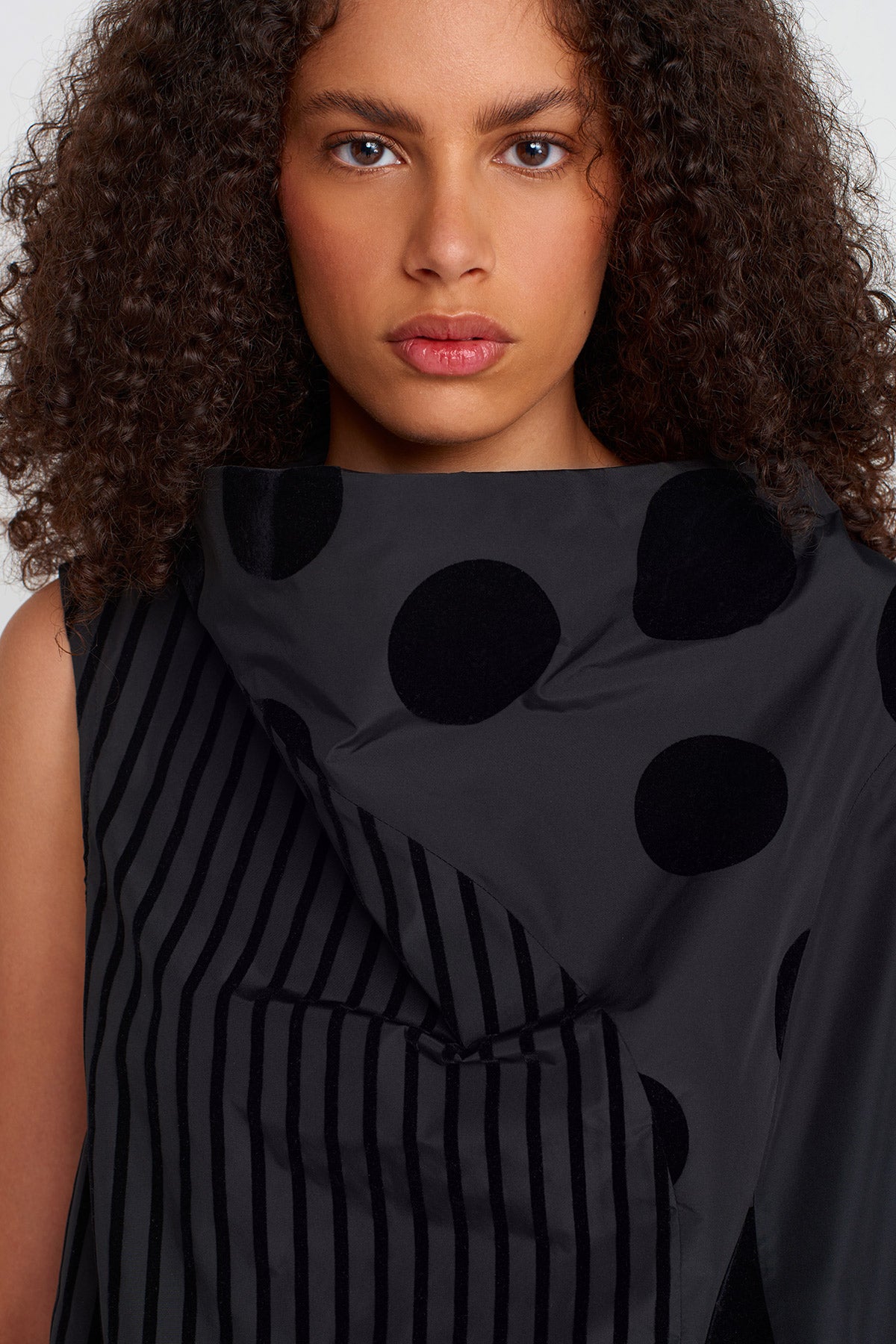Multicolor Velvet Polka-Dot and Stripe Taffeta Blouse-K251011052