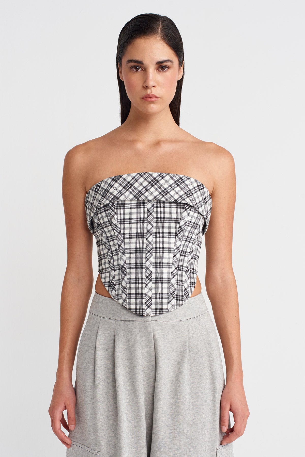 Black/White Plaid Strapless Corset-K251011063