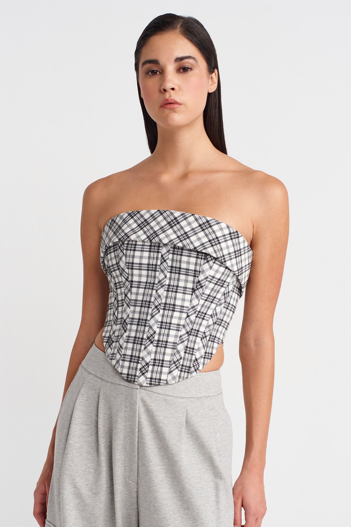 Black/White Plaid Strapless Corset-K251011063