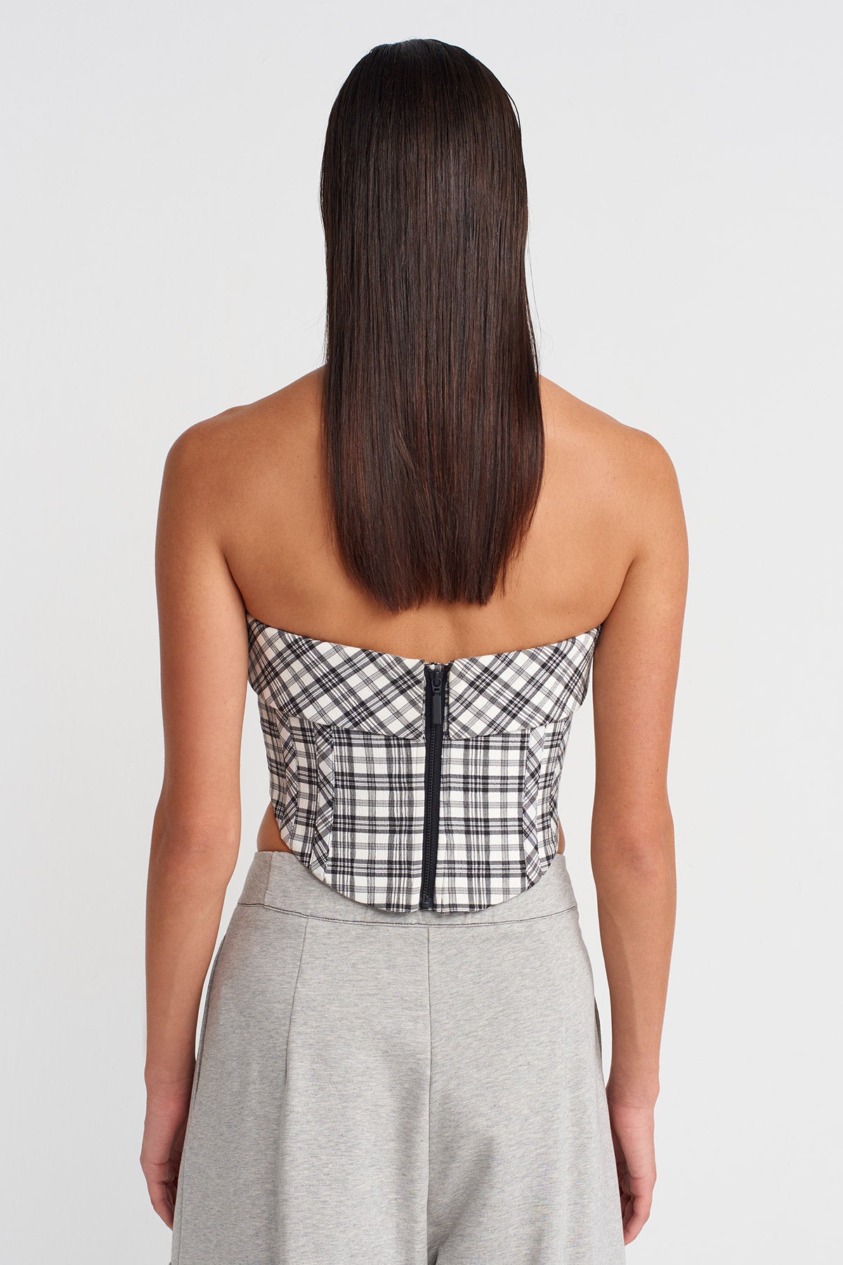 Black/White Plaid Strapless Corset-K251011063