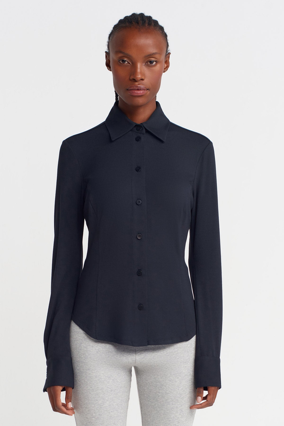 Black Relaxed Fit Shirt with Waist Shaping-K251011068