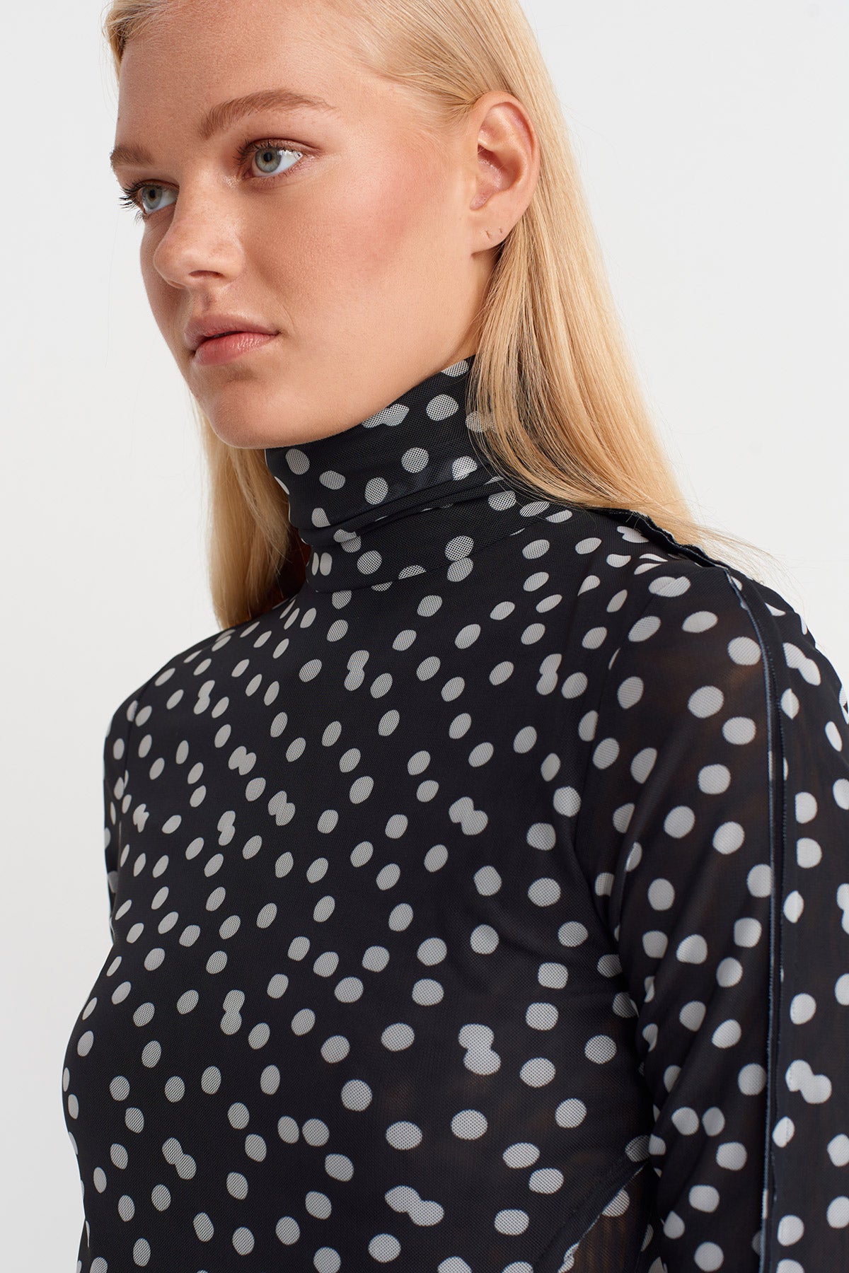 Black/White Polka Dot Mesh Bodysuit-K251011075